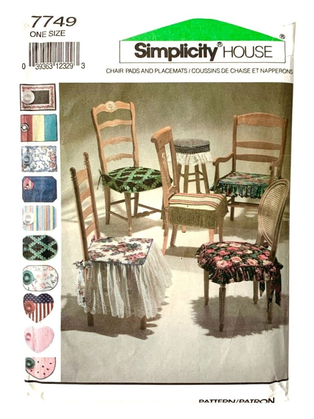 Simplicity 7749 Sewing Pattern Chair Cushions Pads and Placemats Uncut